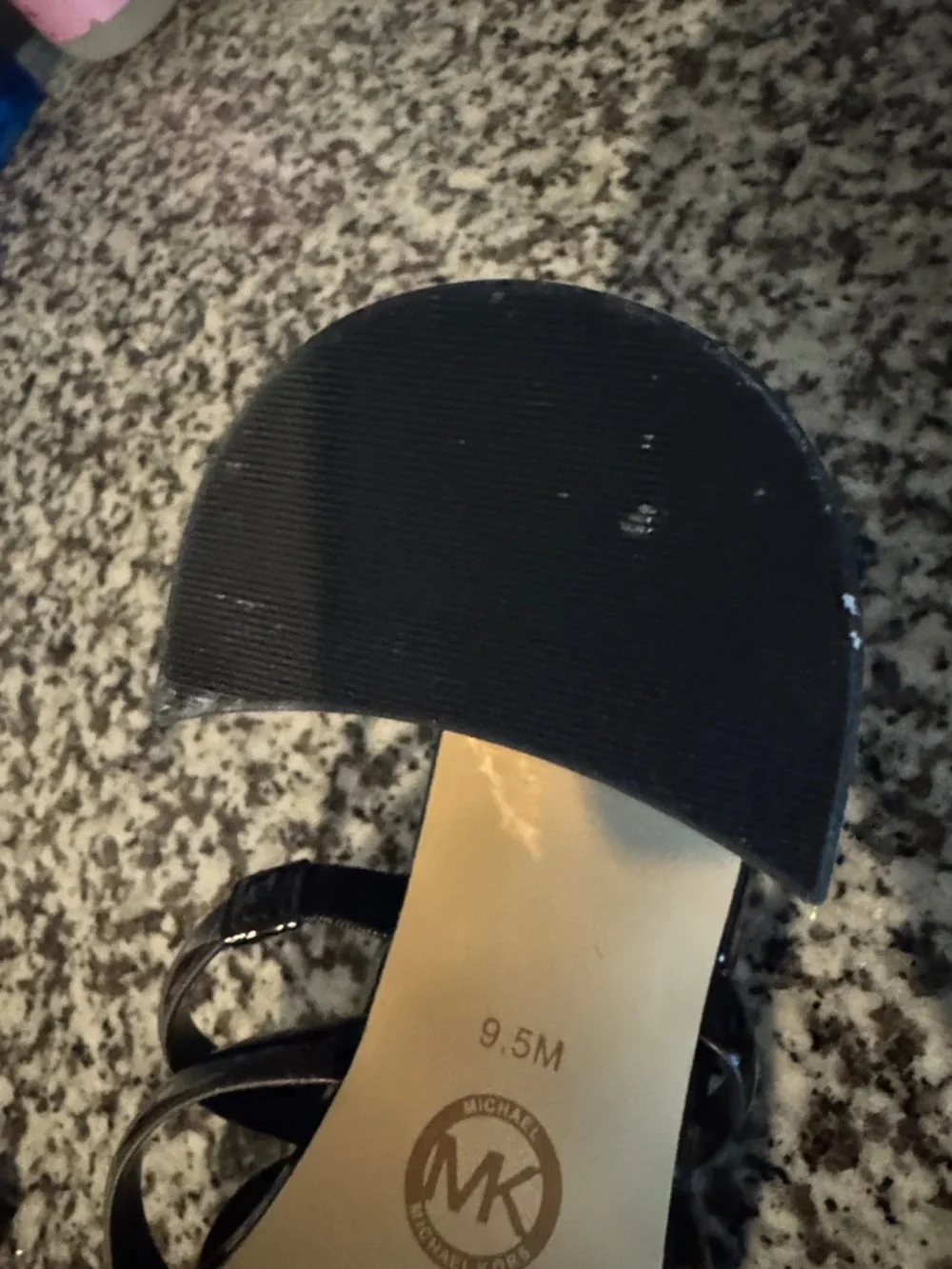 Michael Kors Black Patent Slide Mules with Gold MK Medallion - Picture 4 of 6